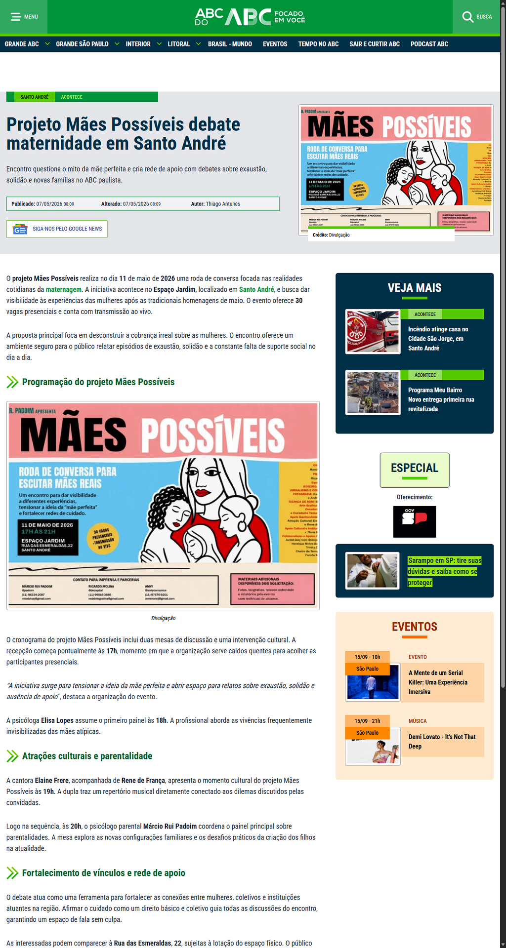 Registro da matéria sobre Mães Possíveis no ABC do ABC